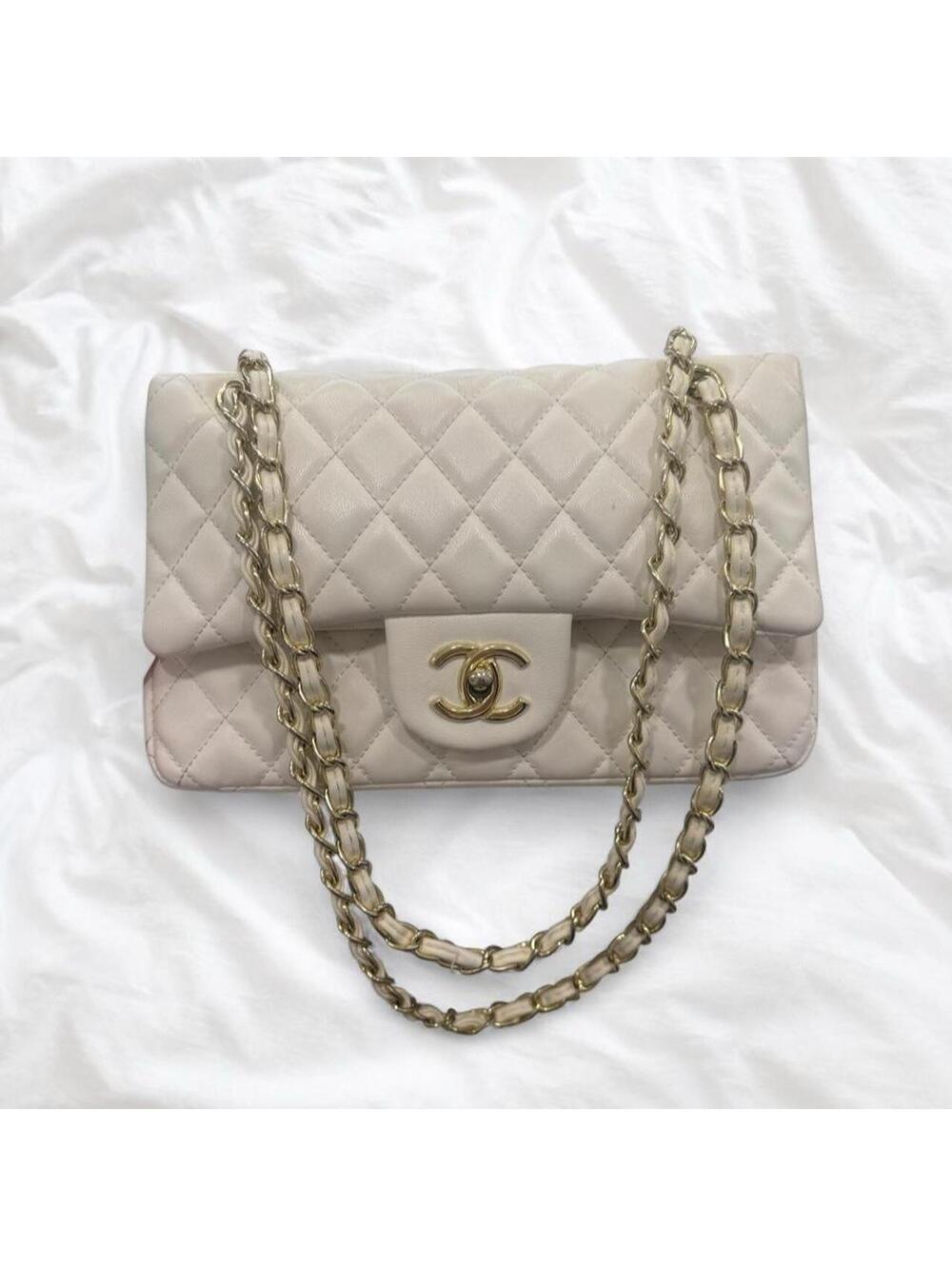 White leather flap bag with red interior!